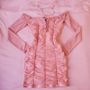 Pastel Pink Mini Ruched Dress